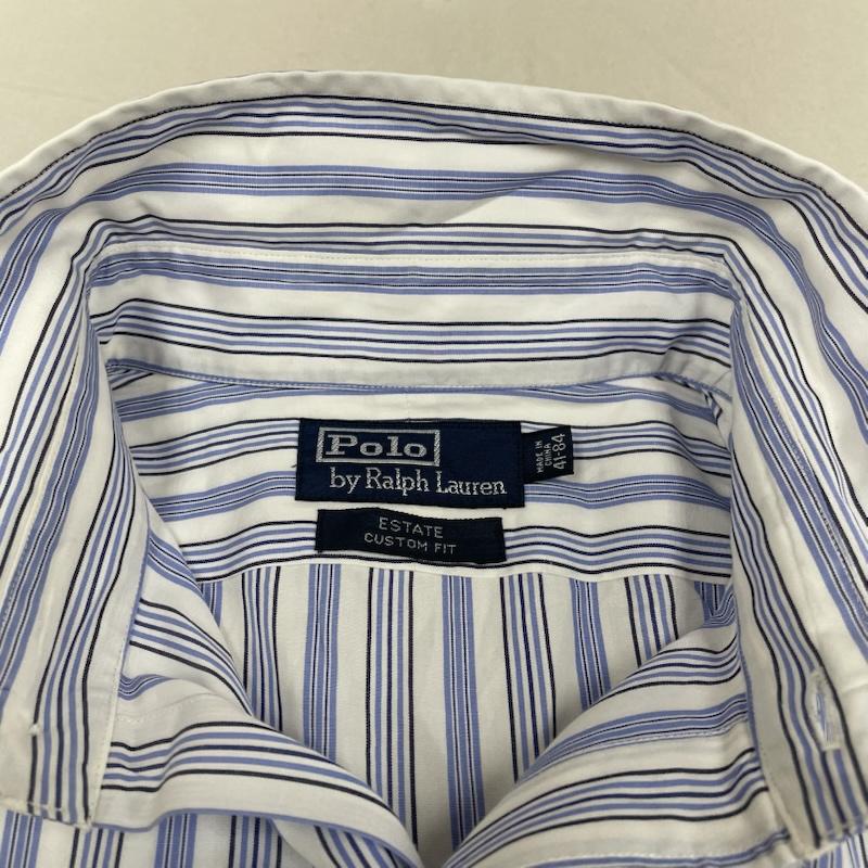 ポロバイラルフローレン Polo by RALPH LAUREN シャツ、ブラウス 長袖 ESTATE CUSTOM FIT 長袖 シャツ ブラウス ストライプ サイズ41-84 - ストライプ 白 / ホワイト / white X 青 / ブルー / blue メンズ USED 古着 中古 50144809