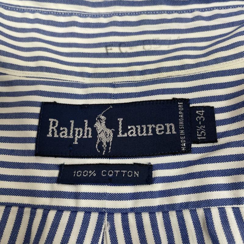 ラルフローレン RALPHLAUREN シャツ、ブラウス 長袖 長袖 ボタンダウン シャツ ブラウス ストライプ 胸ポケット サイズ15 1/2-34 - ストライプ 白 / ホワイト / white X 青 / ブルー / blue メンズ USED 古着 中古 50144813