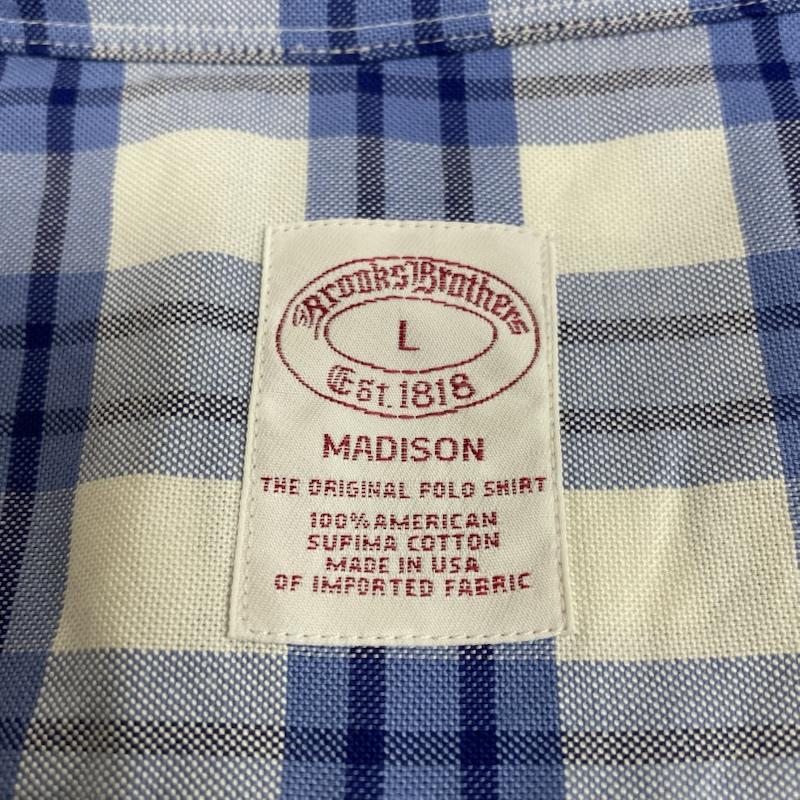 ブルックス ブラザーズ BROOKS BROTHERS シャツ、ブラウス 長袖 USA製 長袖 ボタンダウン オックスフォード シャツ 胸ポケット ボタン チェック L チェック 白 / ホワイト / white X 青 / ブルー / blue メンズ USED 古着 中古 50144829