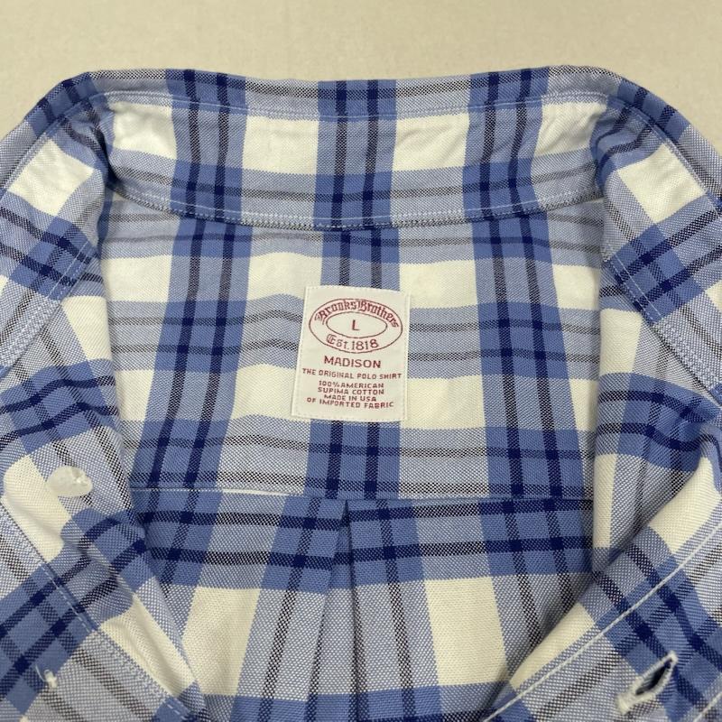 ブルックス ブラザーズ BROOKS BROTHERS シャツ、ブラウス 長袖 USA製 長袖 ボタンダウン オックスフォード シャツ 胸ポケット ボタン チェック L チェック 白 / ホワイト / white X 青 / ブルー / blue メンズ USED 古着 中古 50144829