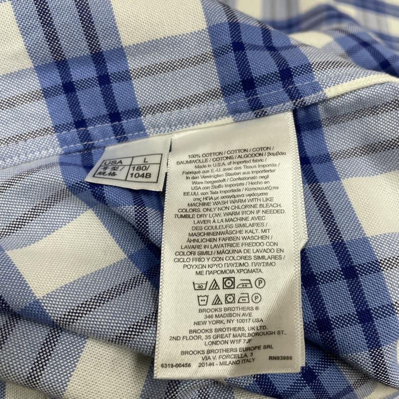 ブルックス ブラザーズ BROOKS BROTHERS シャツ、ブラウス 長袖 USA製 長袖 ボタンダウン オックスフォード シャツ 胸ポケット ボタン チェック L チェック 白 / ホワイト / white X 青 / ブルー / blue メンズ USED 古着 中古 50144829