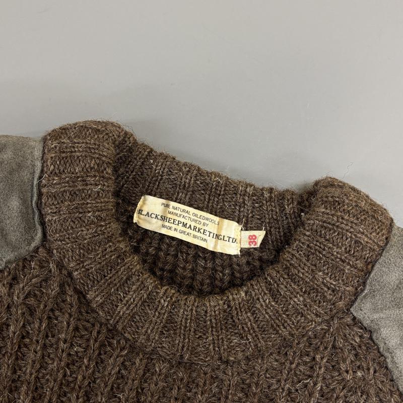 ブラックシープ Black Sheep ニット、セーター 長袖 UK イギリス グレートブリテン製 ショルダー エルボー パッチ クルーネック ニット セーター 38 メンズ USED 古着 中古 50144841
