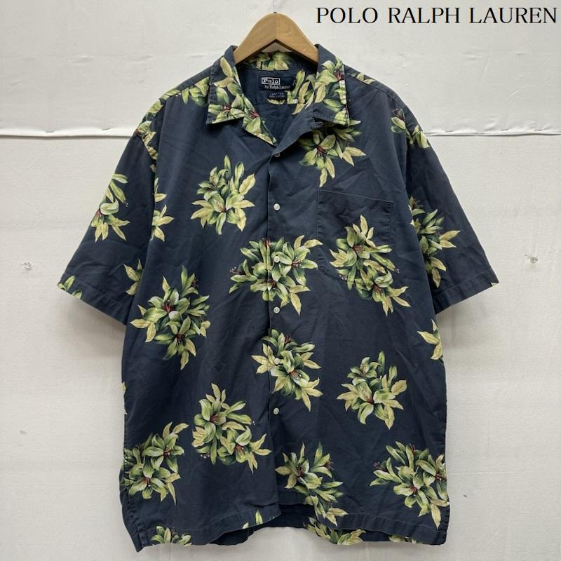 ポロラルフローレン POLO RALPH LAUREN シャツ、ブラウス 半袖 90s CLAYTON 花柄 オープンカラー アロハ シャツ グリーンハイビスカス L 紺 / ネイビー / navy メンズ USED 古着 中古 50144884