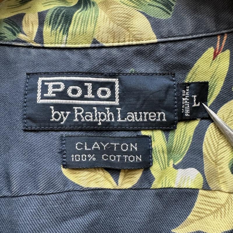 ポロラルフローレン POLO RALPH LAUREN シャツ、ブラウス 半袖 90s CLAYTON 花柄 オープンカラー アロハ シャツ グリーンハイビスカス L 紺 / ネイビー / navy メンズ USED 古着 中古 50144884