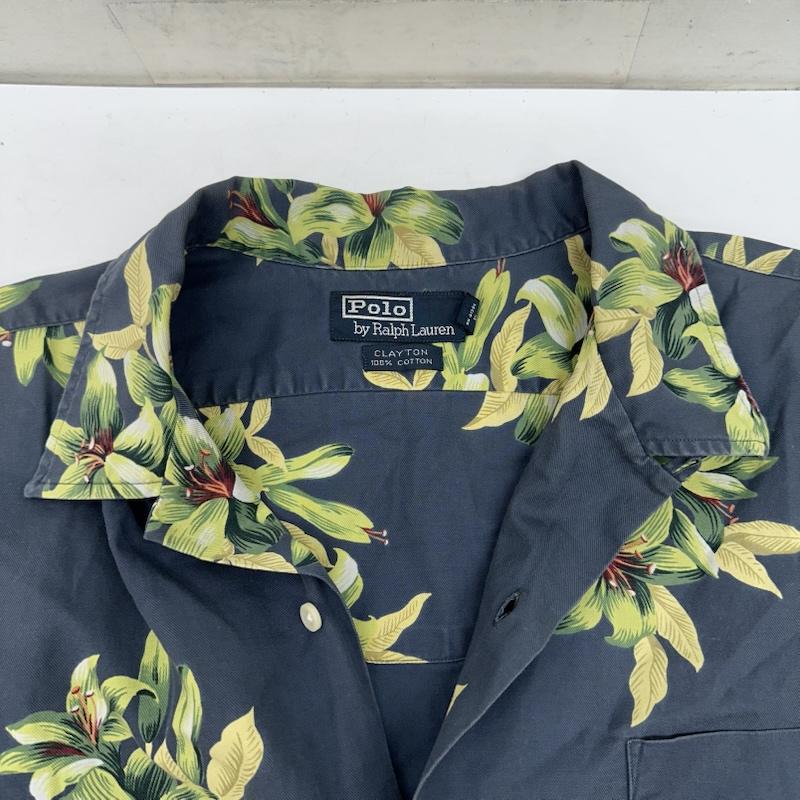ポロラルフローレン POLO RALPH LAUREN シャツ、ブラウス 半袖 90s CLAYTON 花柄 オープンカラー アロハ シャツ グリーンハイビスカス L 紺 / ネイビー / navy メンズ USED 古着 中古 50144884