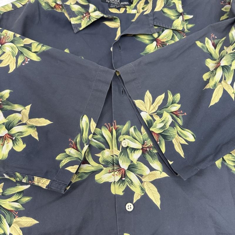 ポロラルフローレン POLO RALPH LAUREN シャツ、ブラウス 半袖 90s CLAYTON 花柄 オープンカラー アロハ シャツ グリーンハイビスカス L 紺 / ネイビー / navy メンズ USED 古着 中古 50144884