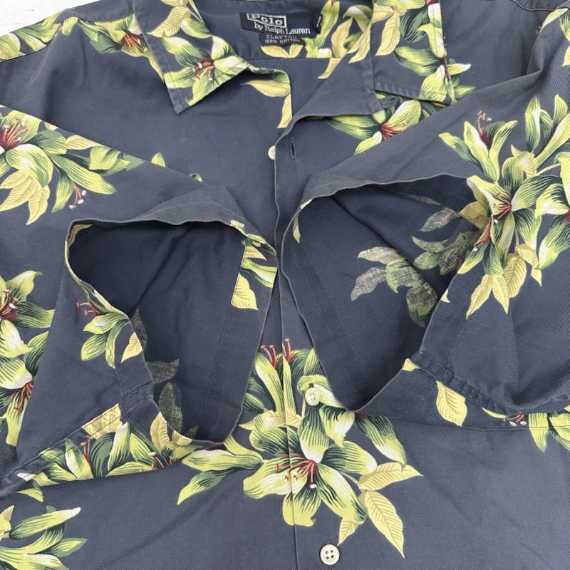 ポロラルフローレン POLO RALPH LAUREN シャツ、ブラウス 半袖 90s CLAYTON 花柄 オープンカラー アロハ シャツ グリーンハイビスカス L 紺 / ネイビー / navy メンズ USED 古着 中古 50144884