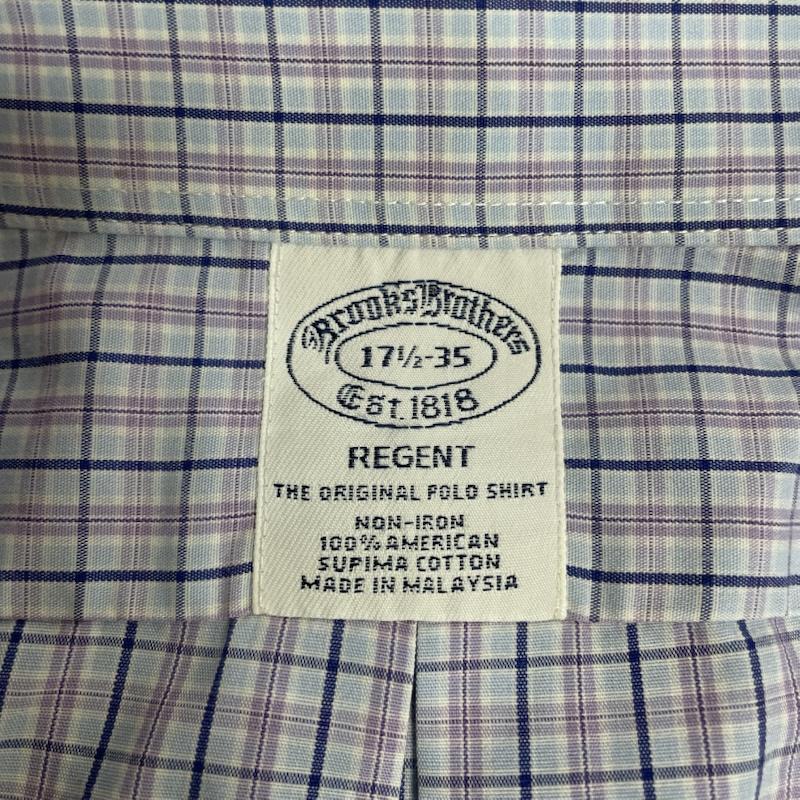ブルックス ブラザーズ BROOKS BROTHERS シャツ、ブラウス 長袖 REGENT 1818 長袖 ボタンダウン シャツ ブラウス チェック サイズ17 1/2-35 - チェック 青 / ブルー / blue X 紫 / パープル / purple メンズ USED 古着 中古 50144885