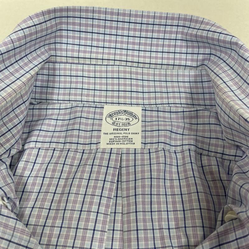 ブルックス ブラザーズ BROOKS BROTHERS シャツ、ブラウス 長袖 REGENT 1818 長袖 ボタンダウン シャツ ブラウス チェック サイズ17 1/2-35 - チェック 青 / ブルー / blue X 紫 / パープル / purple メンズ USED 古着 中古 50144885