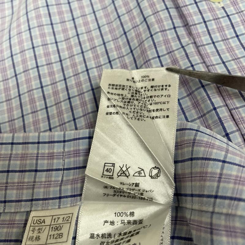 ブルックス ブラザーズ BROOKS BROTHERS シャツ、ブラウス 長袖 REGENT 1818 長袖 ボタンダウン シャツ ブラウス チェック サイズ17 1/2-35 - チェック 青 / ブルー / blue X 紫 / パープル / purple メンズ USED 古着 中古 50144885