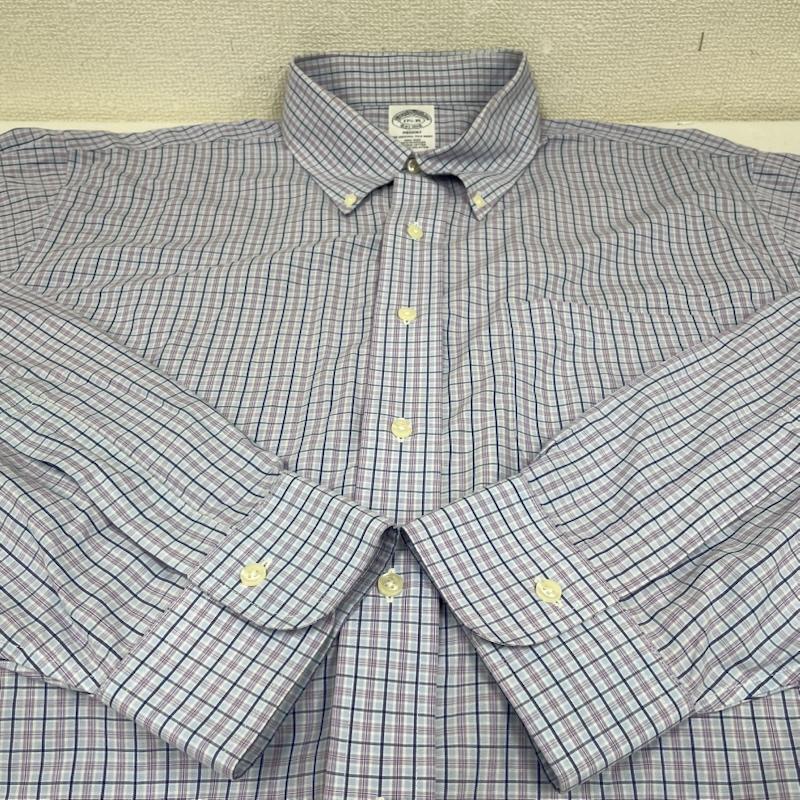 ブルックス ブラザーズ BROOKS BROTHERS シャツ、ブラウス 長袖 REGENT 1818 長袖 ボタンダウン シャツ ブラウス チェック サイズ17 1/2-35 - チェック 青 / ブルー / blue X 紫 / パープル / purple メンズ USED 古着 中古 50144885