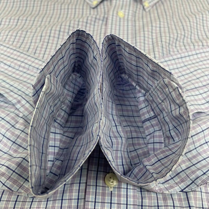 ブルックス ブラザーズ BROOKS BROTHERS シャツ、ブラウス 長袖 REGENT 1818 長袖 ボタンダウン シャツ ブラウス チェック サイズ17 1/2-35 - チェック 青 / ブルー / blue X 紫 / パープル / purple メンズ USED 古着 中古 50144885