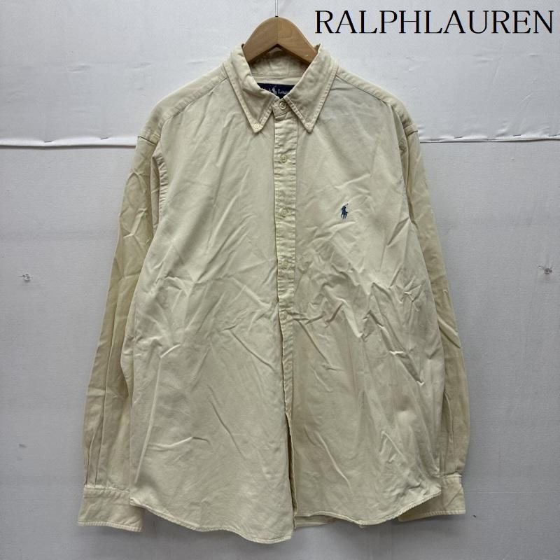 ラルフローレン RALPHLAUREN シャツ、ブラウス 長袖 90s CLASSIC FIT ロゴ 刺繍 コットン シルク ボタンダウン シャツ XL アイボリー / アイボリー / メンズ USED 古着 中古 50144888