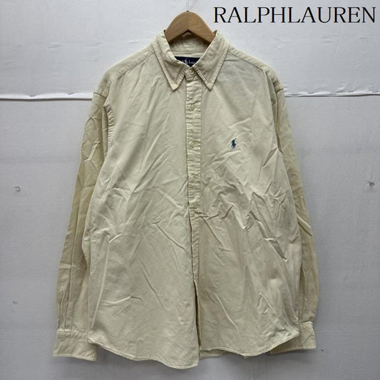 ラルフローレン RALPHLAUREN シャツ、ブラウス 長袖 90s CLASSIC FIT ロゴ 刺繍 コットン シルク ボタンダウン シャツ XL アイボリー / アイボリー / メンズ USED 古着 中古 50144888