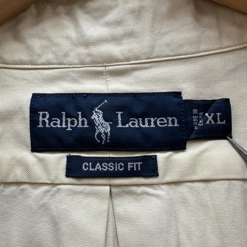 ラルフローレン RALPHLAUREN シャツ、ブラウス 長袖 90s CLASSIC FIT ロゴ 刺繍 コットン シルク ボタンダウン シャツ XL アイボリー / アイボリー / メンズ USED 古着 中古 50144888