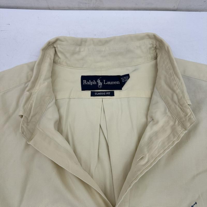 ラルフローレン RALPHLAUREN シャツ、ブラウス 長袖 90s CLASSIC FIT ロゴ 刺繍 コットン シルク ボタンダウン シャツ XL アイボリー / アイボリー / メンズ USED 古着 中古 50144888