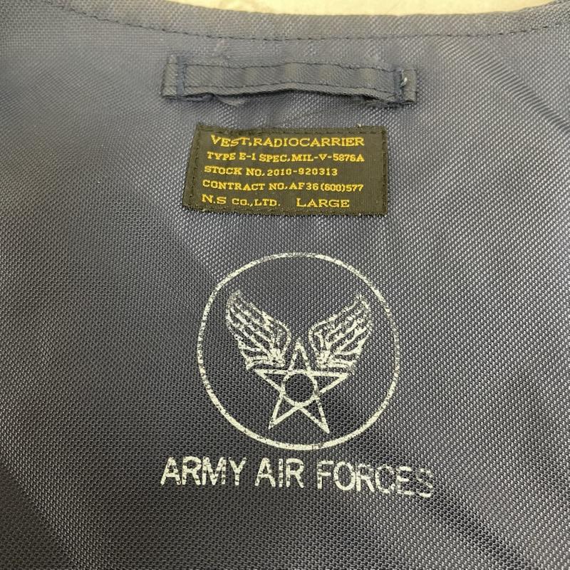 ユーエスエアフォース U.S.AIRFORCE ベスト ベスト ミリタリー レプリカ E-1 ラジオベスト 前開き フルジップアップ ベルト付き 復刻 L ロゴ、文字 X プリント 紺 / ネイビー / navy メンズ USED 古着 中古 50144988