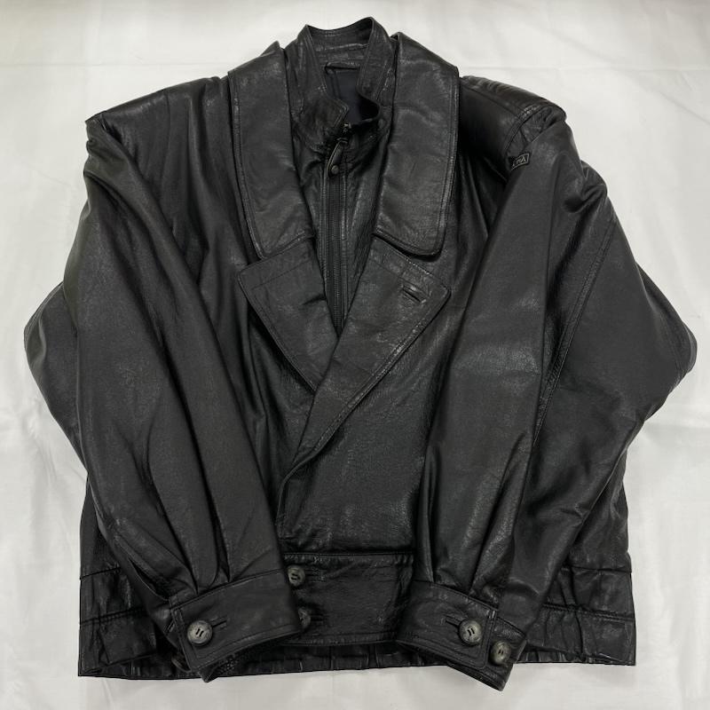 レザー レザー ジャケット、上着 レザージャケット BLACK PIA フェイク レイヤード レザー ボンバー ジャケット ブルゾン ヴィンテージ 羊革 M 無地 黒 / ブラック / black メンズ USED 古着 中古 50145008