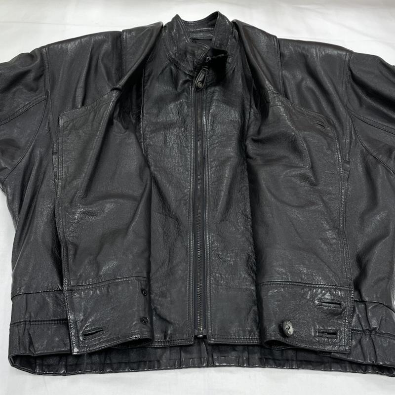 レザー レザー ジャケット、上着 レザージャケット BLACK PIA フェイク レイヤード レザー ボンバー ジャケット ブルゾン ヴィンテージ 羊革 M 無地 黒 / ブラック / black メンズ USED 古着 中古 50145008
