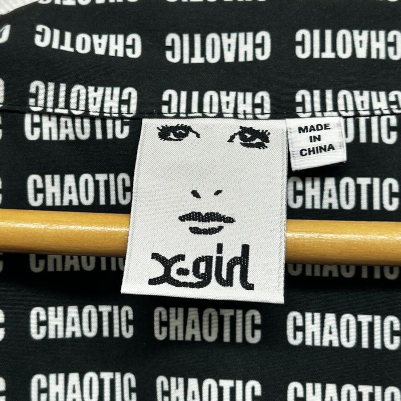 エックスガール X-girl シャツ、ブラウス 長袖 長袖シャツ 総柄 文字 CHAOTIC M ロゴ、文字 黒 / ブラック / black X 白 / ホワイト / white レディース USED 古着 中古 50145221