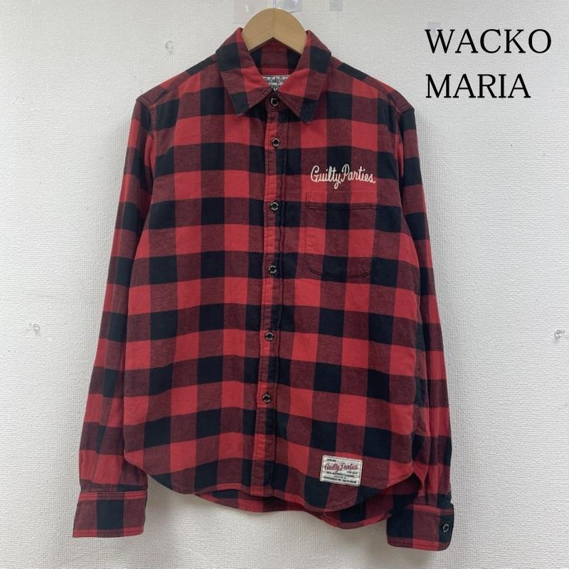 ワコマリア WACKO MARIA シャツ、ブラウス 長袖 GUILTY PARTIES WORK SHIRT フランネルシャツ 長袖 チェック 12aw-nel-01 M チェック X ロゴ、文字 X 刺繍 黒 / ブラック / black X 赤 / レッド / red メンズ USED 古着 中古 50145250