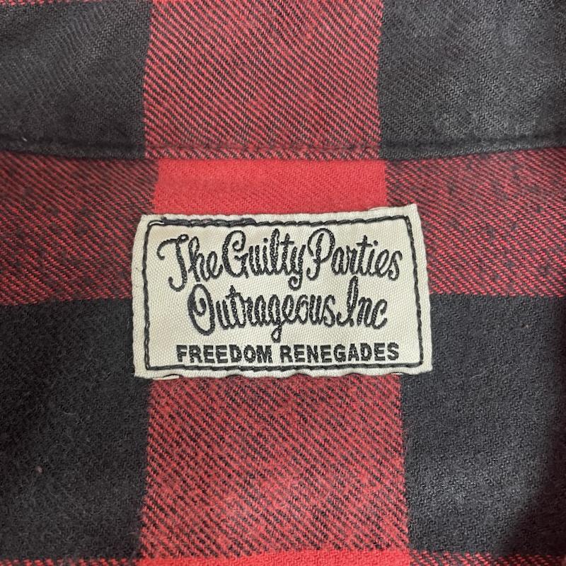 ワコマリア WACKO MARIA シャツ、ブラウス 長袖 GUILTY PARTIES WORK SHIRT フランネルシャツ 長袖 チェック 12aw-nel-01 M チェック X ロゴ、文字 X 刺繍 黒 / ブラック / black X 赤 / レッド / red メンズ USED 古着 中古 50145250