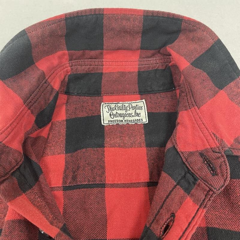 ワコマリア WACKO MARIA シャツ、ブラウス 長袖 GUILTY PARTIES WORK SHIRT フランネルシャツ 長袖 チェック 12aw-nel-01 M チェック X ロゴ、文字 X 刺繍 黒 / ブラック / black X 赤 / レッド / red メンズ USED 古着 中古 50145250