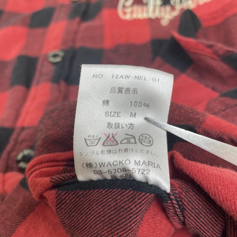 ワコマリア WACKO MARIA シャツ、ブラウス 長袖 GUILTY PARTIES WORK SHIRT フランネルシャツ 長袖 チェック 12aw-nel-01 M チェック X ロゴ、文字 X 刺繍 黒 / ブラック / black X 赤 / レッド / red メンズ USED 古着 中古 50145250