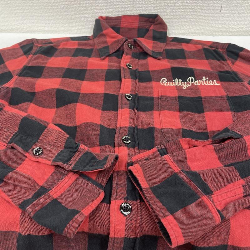 ワコマリア WACKO MARIA シャツ、ブラウス 長袖 GUILTY PARTIES WORK SHIRT フランネルシャツ 長袖 チェック 12aw-nel-01 M チェック X ロゴ、文字 X 刺繍 黒 / ブラック / black X 赤 / レッド / red メンズ USED 古着 中古 50145250