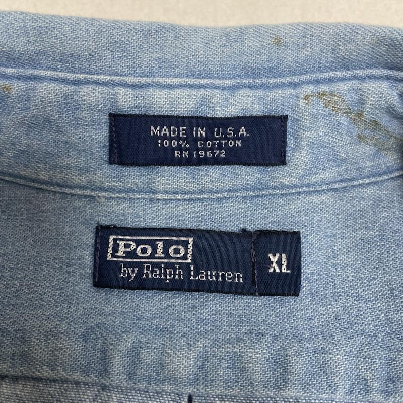 ポロバイラルフローレン Polo by RALPH LAUREN シャツ、ブラウス 長袖 USA製 デニム シャツ 長袖 ブラウス カラーポニー ロゴ 刺繍 ワンポイント XL ロゴ、文字 X ワンポイント X 刺繍 インディゴ / インディゴ / Indigo メンズ USED 古着 中古 50145254