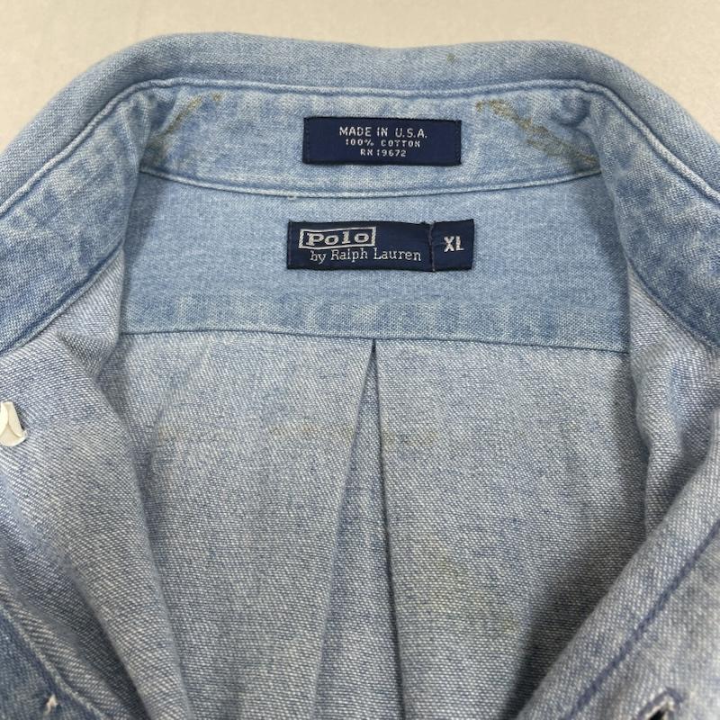 ポロバイラルフローレン Polo by RALPH LAUREN シャツ、ブラウス 長袖 USA製 デニム シャツ 長袖 ブラウス カラーポニー ロゴ 刺繍 ワンポイント XL ロゴ、文字 X ワンポイント X 刺繍 インディゴ / インディゴ / Indigo メンズ USED 古着 中古 50145254
