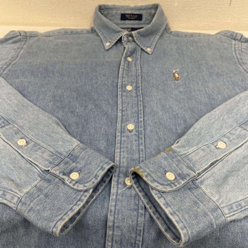 ポロバイラルフローレン Polo by RALPH LAUREN シャツ、ブラウス 長袖 USA製 デニム シャツ 長袖 ブラウス カラーポニー ロゴ 刺繍 ワンポイント XL ロゴ、文字 X ワンポイント X 刺繍 インディゴ / インディゴ / Indigo メンズ USED 古着 中古 50145254