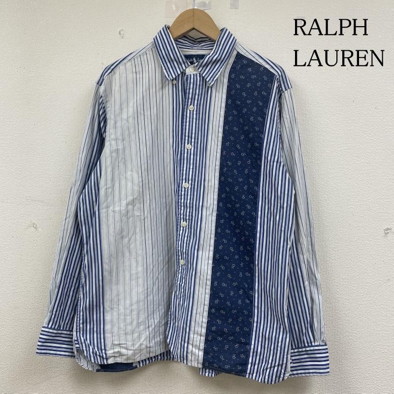 ラルフローレン RALPHLAUREN シャツ、ブラウス 長袖 90s CLASSIC FIT 長袖 ボタンダウン シャツ ブラウス クレイジーパターン ストライプ L ストライプ X 花柄 青 / ブルー / blue メンズ USED 古着 中古 50145260