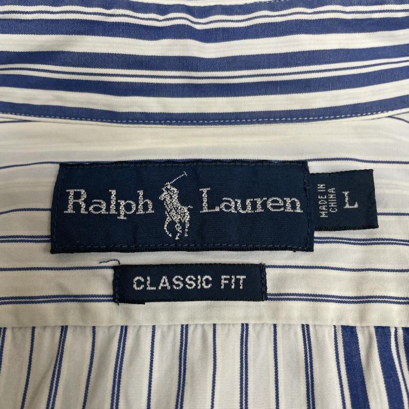 ラルフローレン RALPHLAUREN シャツ、ブラウス 長袖 90s CLASSIC FIT 長袖 ボタンダウン シャツ ブラウス クレイジーパターン ストライプ L ストライプ X 花柄 青 / ブルー / blue メンズ USED 古着 中古 50145260