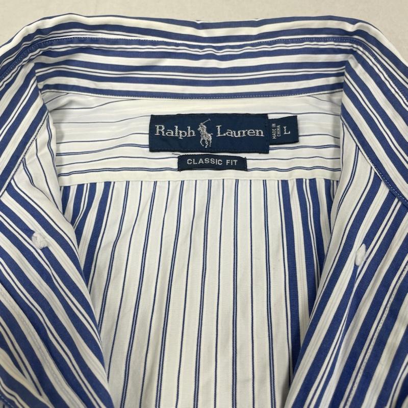 ラルフローレン RALPHLAUREN シャツ、ブラウス 長袖 90s CLASSIC FIT 長袖 ボタンダウン シャツ ブラウス クレイジーパターン ストライプ L ストライプ X 花柄 青 / ブルー / blue メンズ USED 古着 中古 50145260