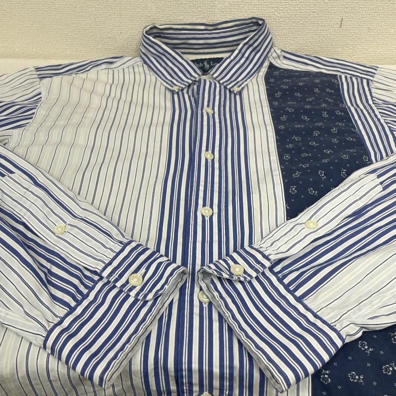 ラルフローレン RALPHLAUREN シャツ、ブラウス 長袖 90s CLASSIC FIT 長袖 ボタンダウン シャツ ブラウス クレイジーパターン ストライプ L ストライプ X 花柄 青 / ブルー / blue メンズ USED 古着 中古 50145260