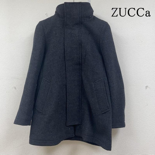 ズッカ ZUCCa コート コート一般 ワイヤー入りフード付き ウール ミドル丈 コート フード脱着可 フルジップアップ 無地 S 無地 ダークグレー / ダークグレー / レディース USED 古着 中古 50145262