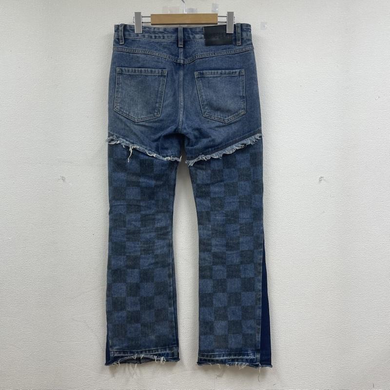 古着 USED パンツ デニム、ジーンズ SUPPLIER × SALUTE CHECKER DENIM チェッカー デニム フレア パンツ ジップフライ ロゴ パッチ M チェック X 無地 インディゴ / インディゴ / Indigo メンズ USED 古着 中古 50145267