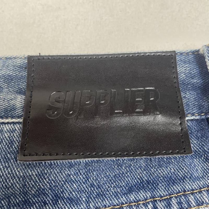 古着 USED パンツ デニム、ジーンズ SUPPLIER × SALUTE CHECKER DENIM チェッカー デニム フレア パンツ ジップフライ ロゴ パッチ M チェック X 無地 インディゴ / インディゴ / Indigo メンズ USED 古着 中古 50145267