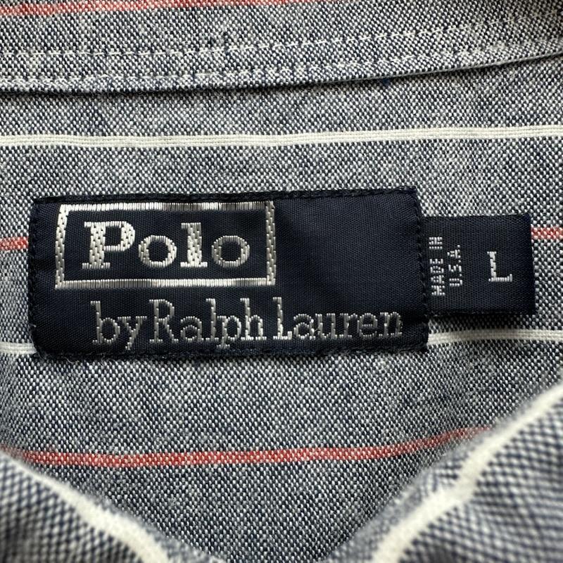 ポロラルフローレン POLO RALPH LAUREN シャツ、ブラウス 長袖 90s USA製 ストライプ ボタンダウン シャツ L 青 / ブルー / blue X 灰 / グレー / gray メンズ USED 古着 中古 50145360