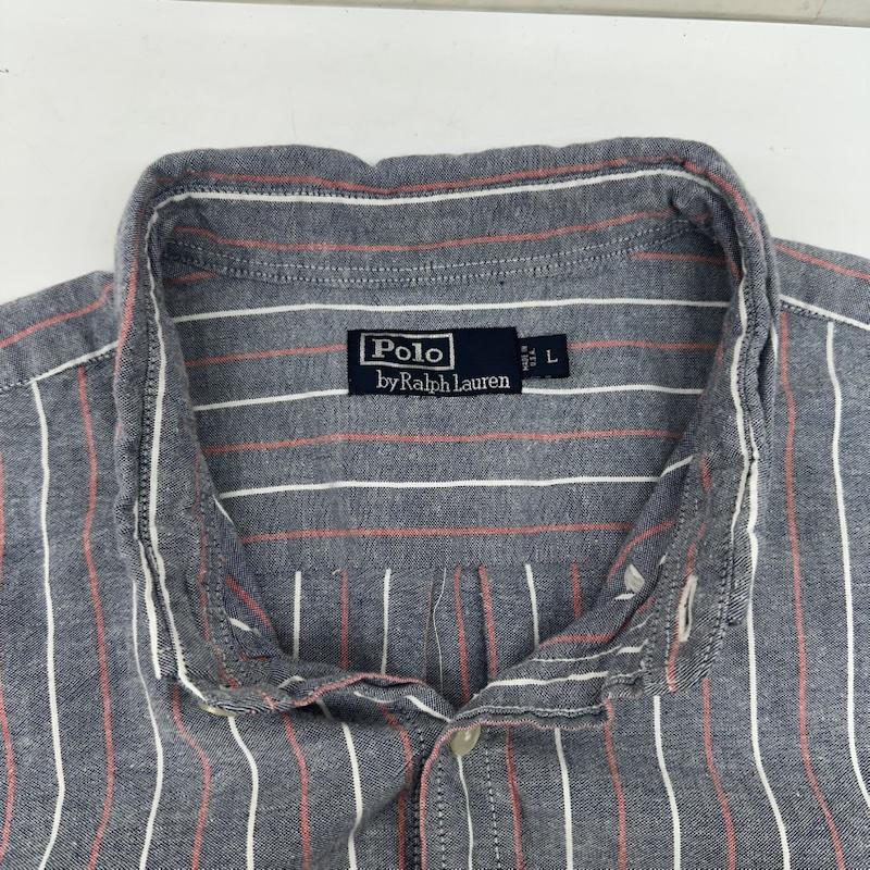 ポロラルフローレン POLO RALPH LAUREN シャツ、ブラウス 長袖 90s USA製 ストライプ ボタンダウン シャツ L 青 / ブルー / blue X 灰 / グレー / gray メンズ USED 古着 中古 50145360