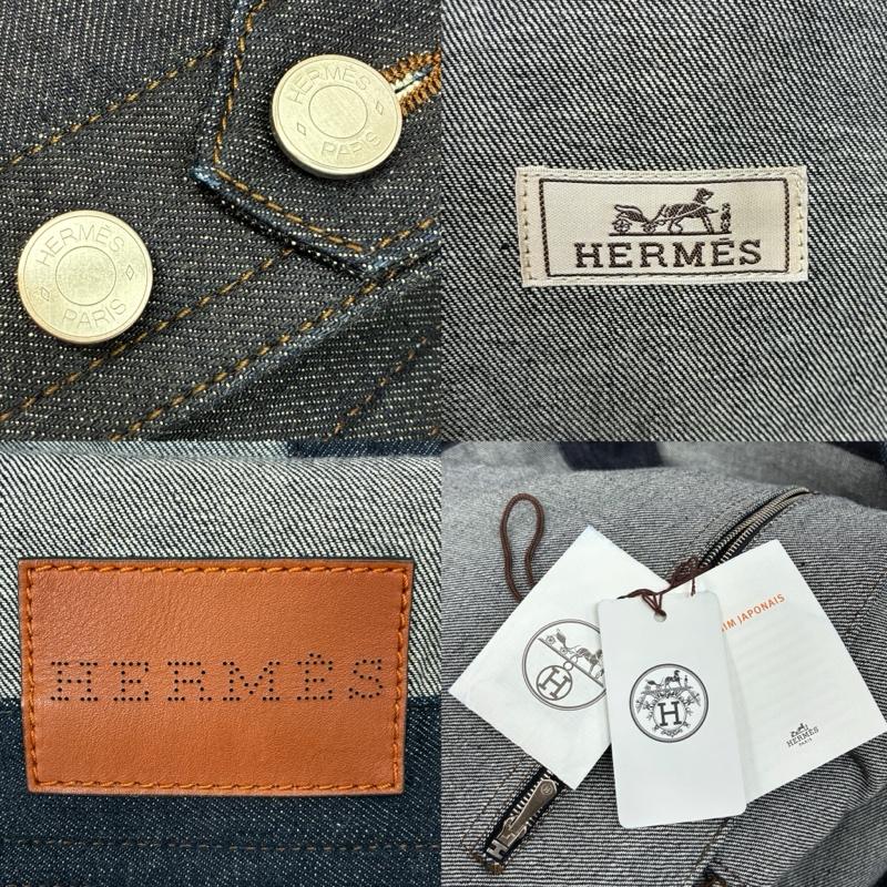 エルメス HERMES ジャケット、上着 ジャンパー、ブルゾン 23ss Icones au Carre Denim Jacket アイコン オ カレ デニム ジャケット イタリア製 50 ロゴ、文字 X 刺繍 インディゴ / インディゴ / Indigo メンズ USED 古着 中古 50145365