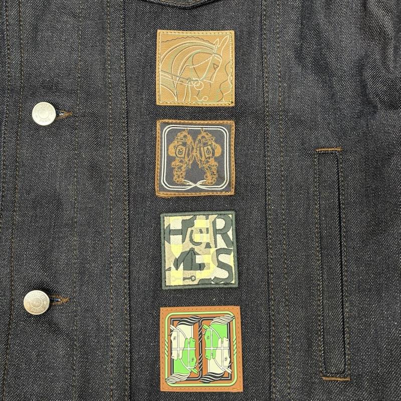 エルメス HERMES ジャケット、上着 ジャンパー、ブルゾン 23ss Icones au Carre Denim Jacket アイコン オ カレ デニム ジャケット イタリア製 50 ロゴ、文字 X 刺繍 インディゴ / インディゴ / Indigo メンズ USED 古着 中古 50145365