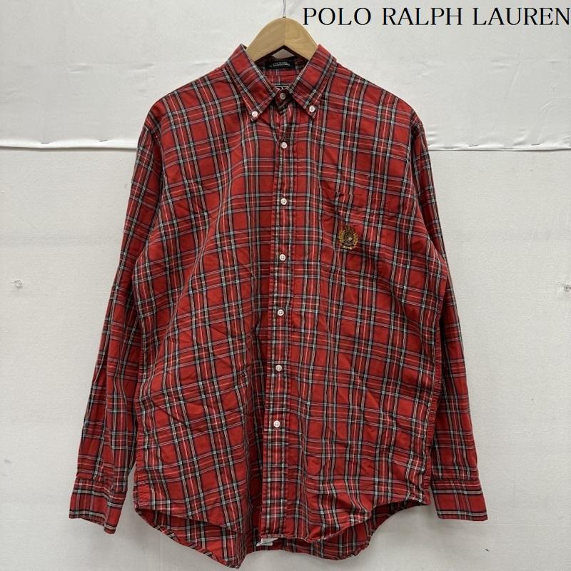 ポロラルフローレン POLO RALPH LAUREN シャツ、ブラウス 長袖 90s 緑タグ ロゴ刺繡 チェック ボタンダウン シャツ USA製 XL 赤 / レッド / red メンズ USED 古着 中古 50145476