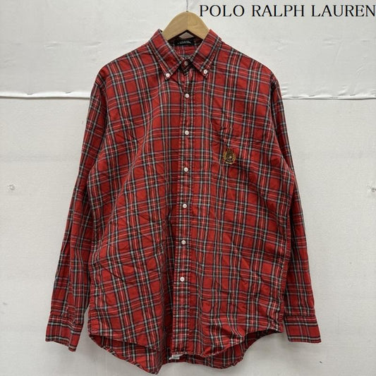 ポロラルフローレン POLO RALPH LAUREN シャツ、ブラウス 長袖 90s 緑タグ ロゴ刺繡 チェック ボタンダウン シャツ USA製 XL 赤 / レッド / red メンズ USED 古着 中古 50145476
