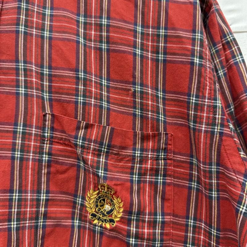 ポロラルフローレン POLO RALPH LAUREN シャツ、ブラウス 長袖 90s 緑タグ ロゴ刺繡 チェック ボタンダウン シャツ USA製 XL 赤 / レッド / red メンズ USED 古着 中古 50145476