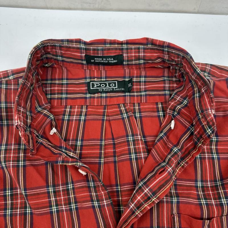 ポロラルフローレン POLO RALPH LAUREN シャツ、ブラウス 長袖 90s 緑タグ ロゴ刺繡 チェック ボタンダウン シャツ USA製 XL 赤 / レッド / red メンズ USED 古着 中古 50145476