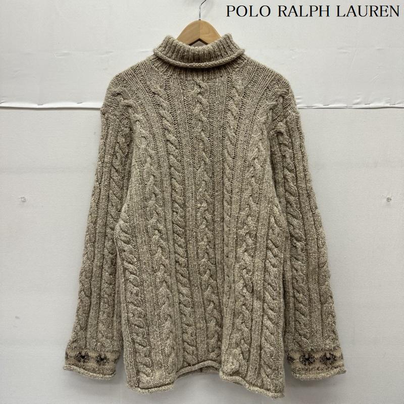 ポロラルフローレン POLO RALPH LAUREN ニット、セーター 長袖 90s ウール シルク ハイネック ケーブル ニット M ベージュ / ベージュ / beige メンズ USED 古着 中古 50145641
