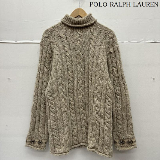 ポロラルフローレン POLO RALPH LAUREN ニット、セーター 長袖 90s ウール シルク ハイネック ケーブル ニット M ベージュ / ベージュ / beige メンズ USED 古着 中古 50145641