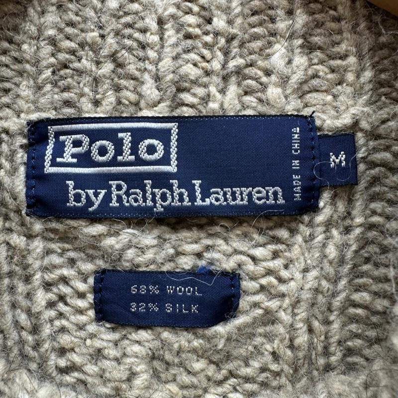 ポロラルフローレン POLO RALPH LAUREN ニット、セーター 長袖 90s ウール シルク ハイネック ケーブル ニット M ベージュ / ベージュ / beige メンズ USED 古着 中古 50145641